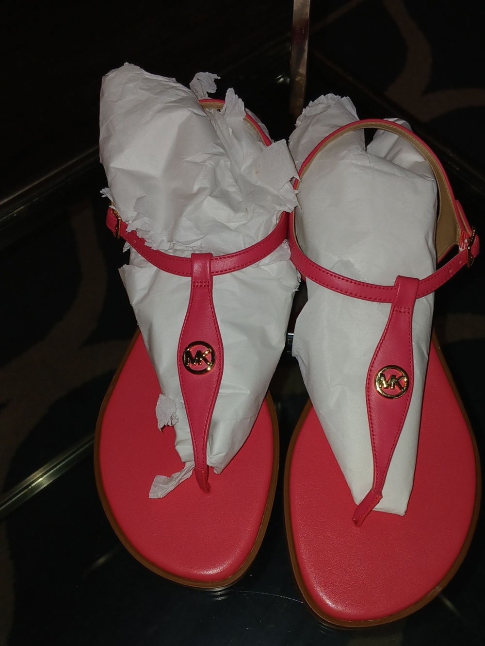Michael Kors Pink Leather T-Strap Sandals